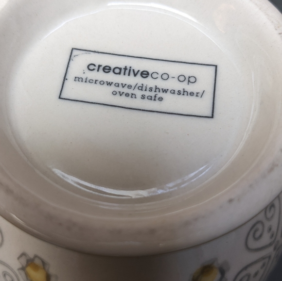 CREATIVE CO-OP Brand TEACUP Caddy Yellow and Cream Art Deco Floral Design - Picture 6 of 8